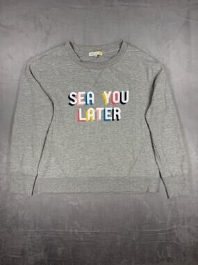 C&C California Women's Sea You Later Graphic Crop Sweatshirt Gray Long Sleeve M